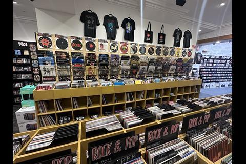 Vinyl and T-shirts on display at Nottingham Fopp store